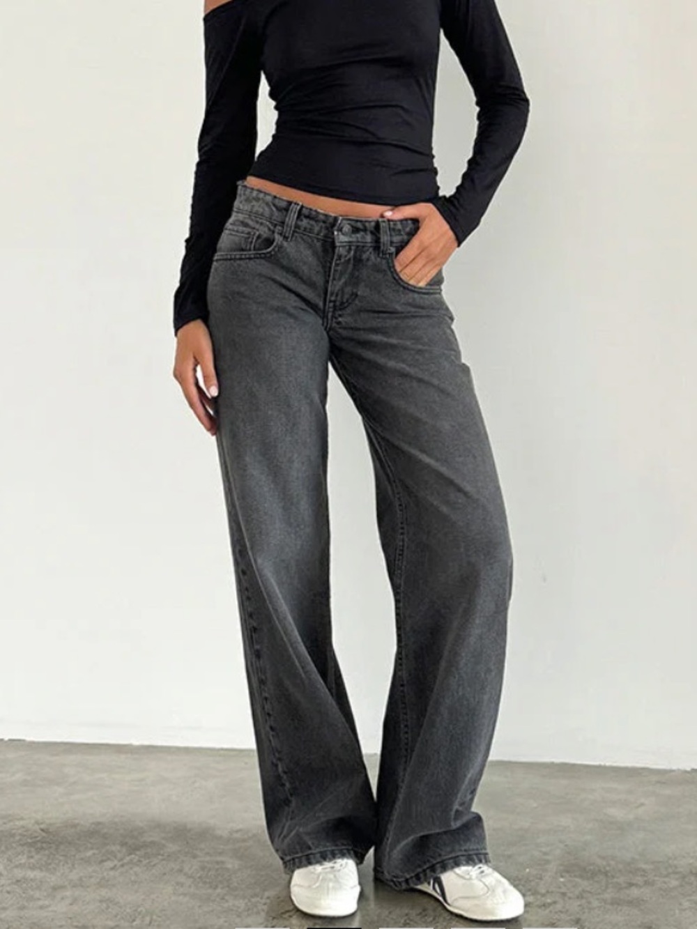Motel Rocks Low Rise Parallel Jeans In Washed Black Grey - Picture 15 of 15
